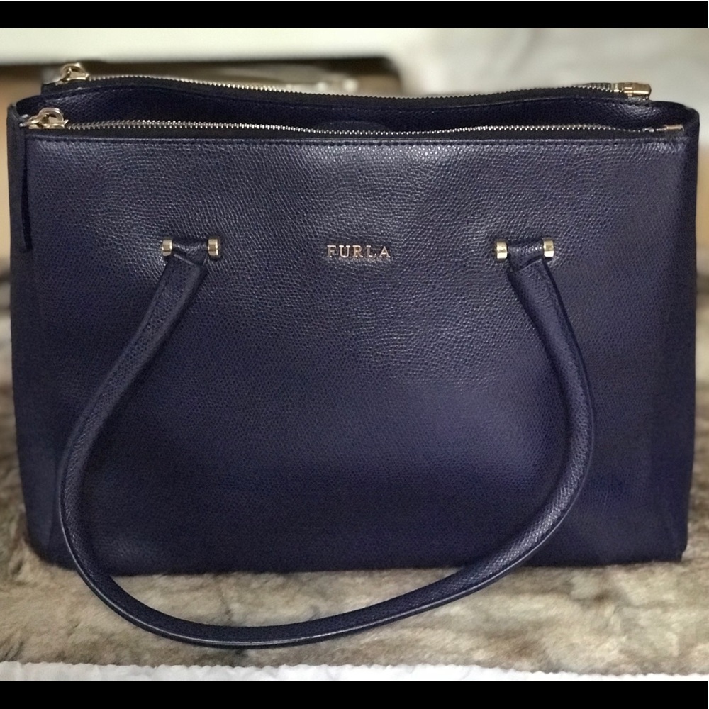 Lotus Navy Blue Leather Satchel